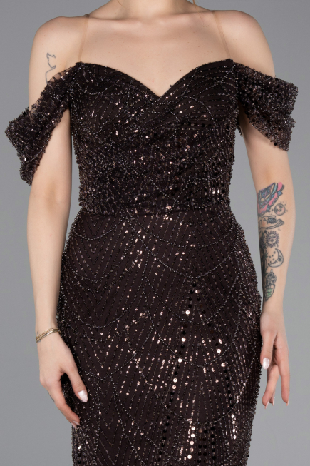 Brown Long Beaded Evening Dress ABU5557