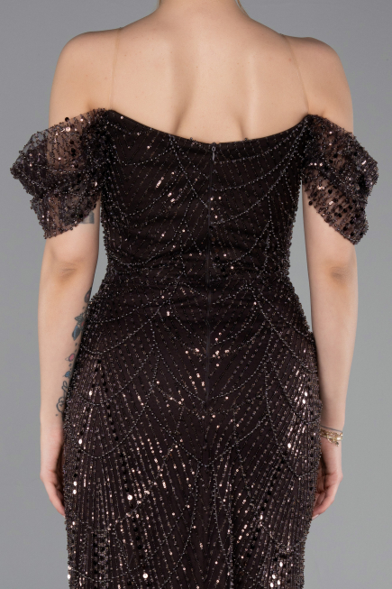 Brown Long Beaded Evening Dress ABU5557