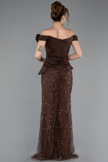 Brown Long Beaded Evening Dress ABU5616