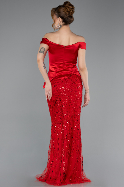 Red Long Beaded Evening Dress ABU5616