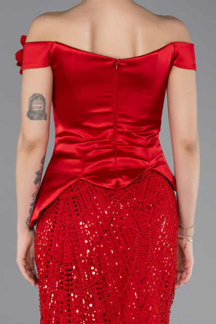 Red Long Beaded Evening Dress ABU5616