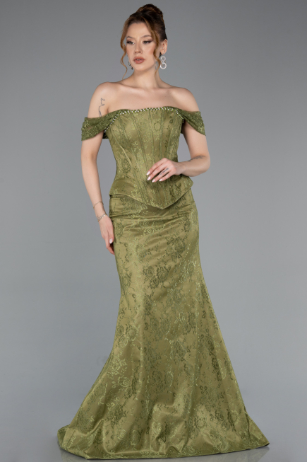 Long Olive Drab Dantelle Evening Dress ABU5609
