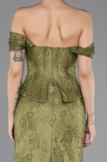 Long Olive Drab Dantelle Evening Dress ABU5609
