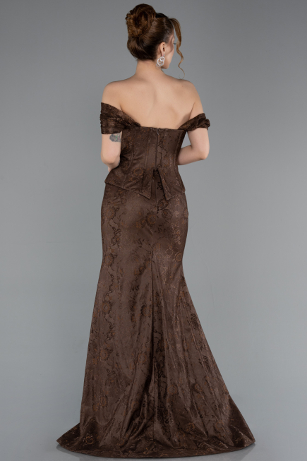 Brown Long Dantelle Evening Dress ABU5609