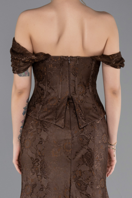 Brown Long Dantelle Evening Dress ABU5609