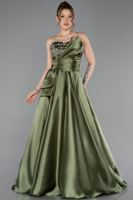 Long Olive Drab Satin Evening Dress ABU5767