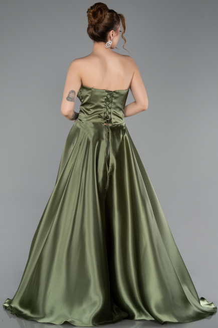 Long Olive Drab Satin Evening Dress ABU5767