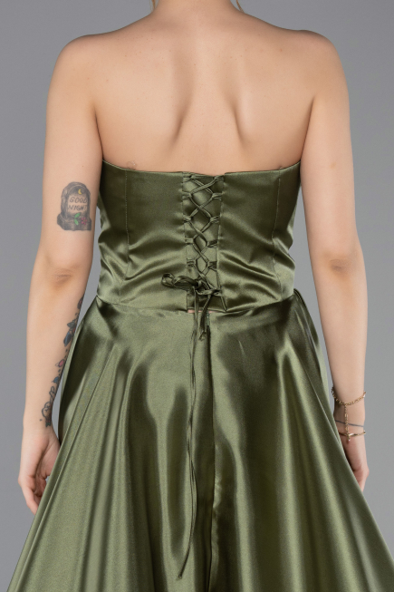 Long Olive Drab Satin Evening Dress ABU5767