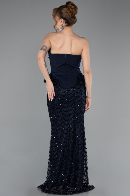 Long Navy Blue Scaly Evening Dress ABU5919