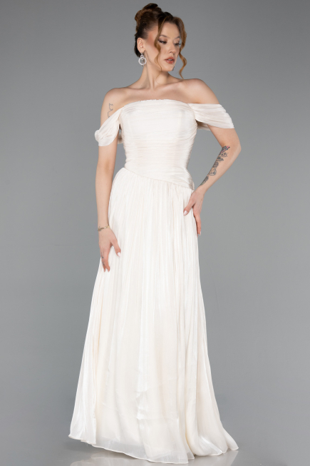 Long Beige Chiffon Prom Gown ABU5920