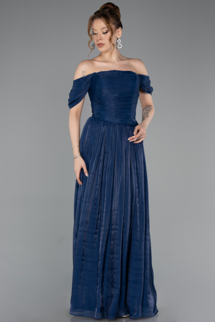 Long Navy Blue Chiffon Prom Gown ABU5920