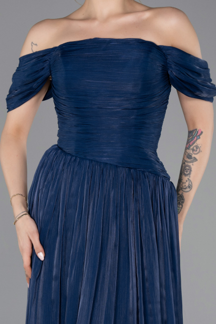 Long Navy Blue Chiffon Prom Gown ABU5920