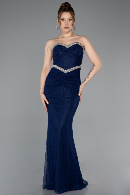 Long Navy Blue Dantelle Mermaid Prom Dress ABU5921