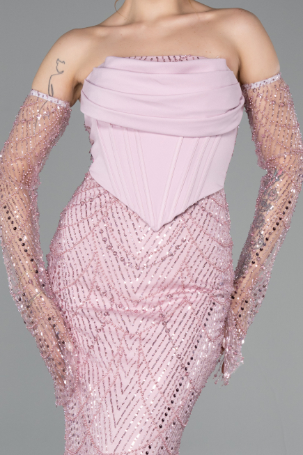 Long Powder Color Beaded Evening Dress ABU5922