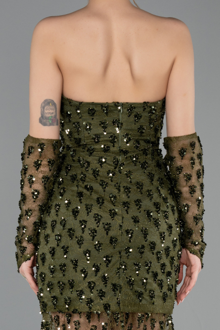 Short Olive Drab Scaly Mermaid Evening Gown ABK2581