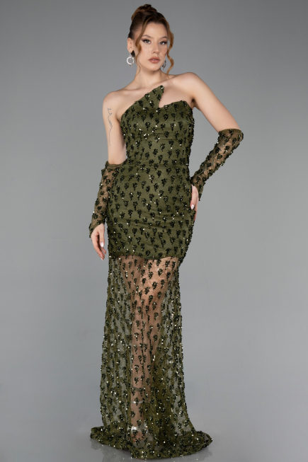Short Olive Drab Scaly Mermaid Evening Gown ABK2581