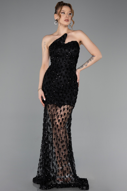 Short Black Scaly Mermaid Evening Gown ABK2581