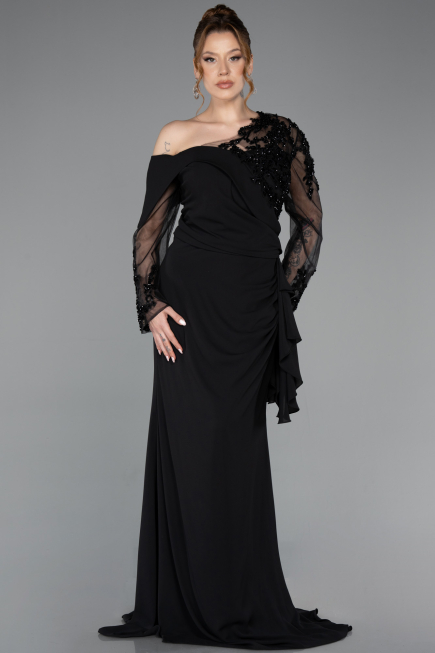 Long Black Chiffon Formal Plus Size Dress ABU5895