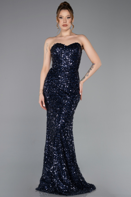 Long Navy Blue Scaly Mermaid Evening Gown ABU5927