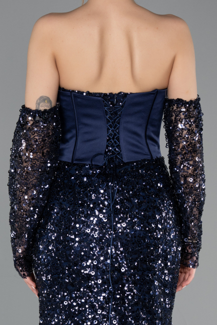 Long Navy Blue Scaly Mermaid Evening Gown ABU5927