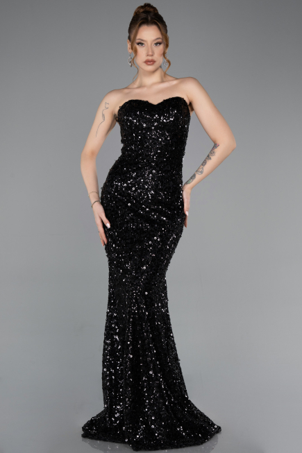 Long Black Scaly Mermaid Evening Gown ABU5927
