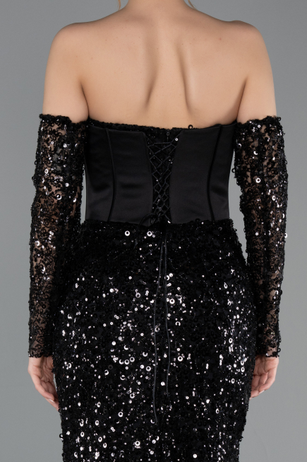 Long Black Scaly Mermaid Evening Gown ABU5927