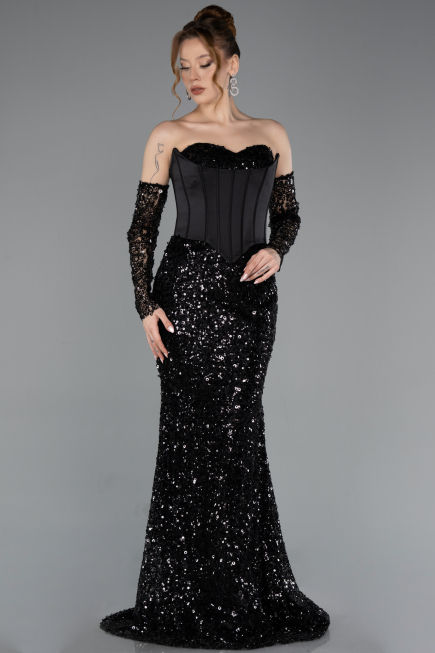 Long Black Scaly Mermaid Evening Gown ABU5927