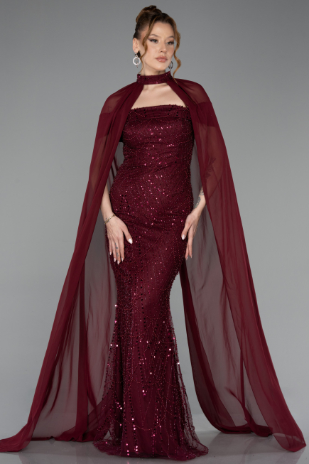 Long Burgundy Beaded Evening Dress ABU5915