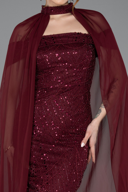 Long Burgundy Beaded Evening Dress ABU5915