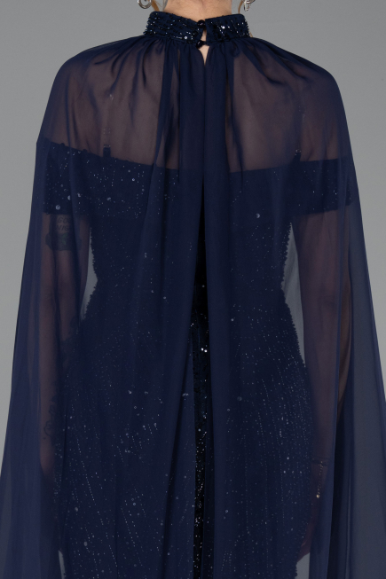 Long Navy Blue Beaded Evening Dress ABU5915