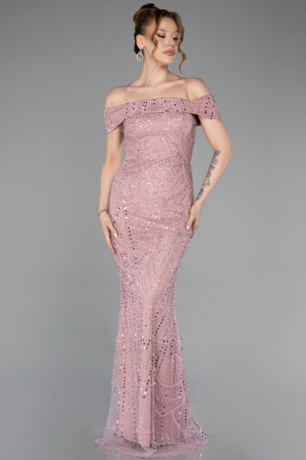 Long Powder Color Beaded Evening Dress ABU5915