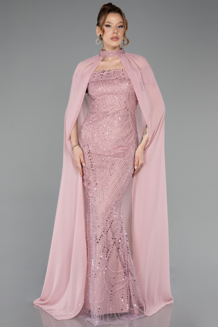 Long Powder Color Beaded Evening Dress ABU5915