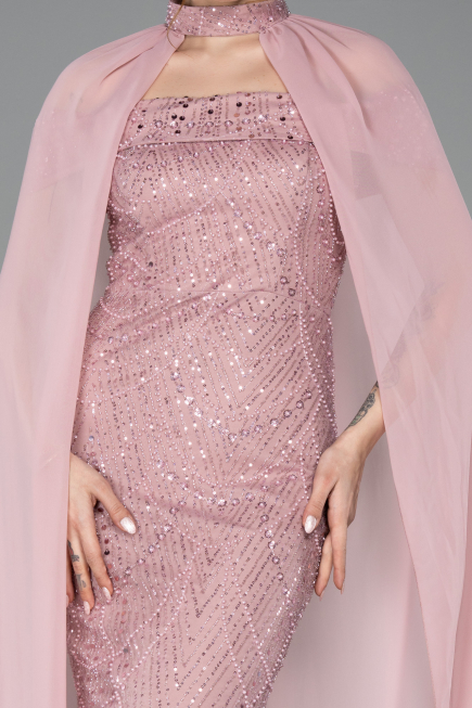 Long Powder Color Beaded Evening Dress ABU5915