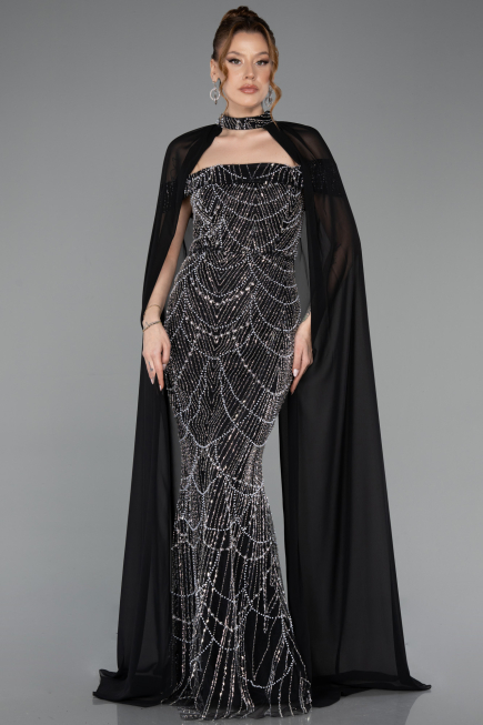 Long Black Beaded Evening Dress ABU5915