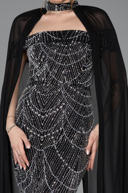 Long Black Beaded Evening Dress ABU5915