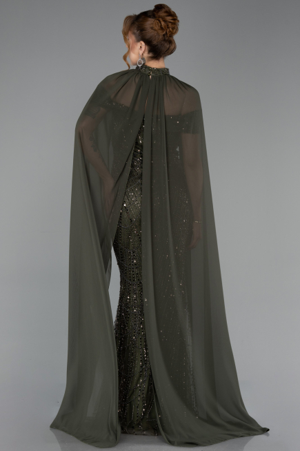 Long Olive Drab Beaded Evening Dress ABU5915