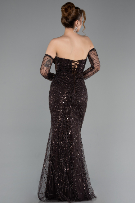 Long Brown Beaded Evening Dress ABU5922