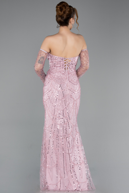 Long Powder Color Beaded Evening Dress ABU5922