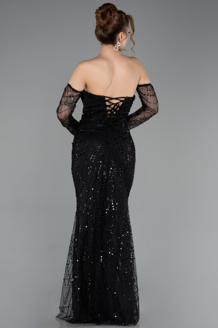 Long Black Beaded Evening Dress ABU5922