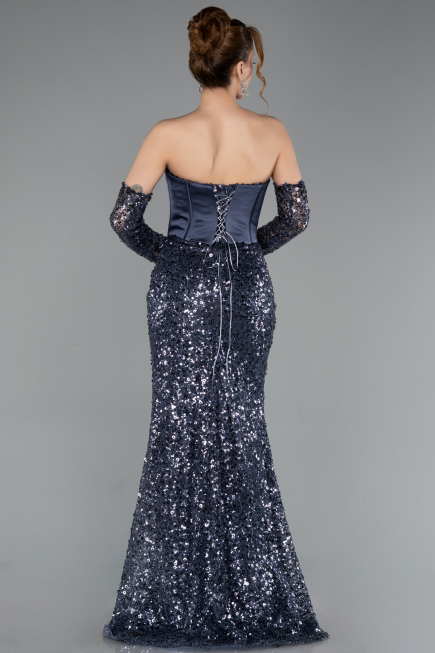 Long Anthracite Scaly Mermaid Evening Gown ABU5927