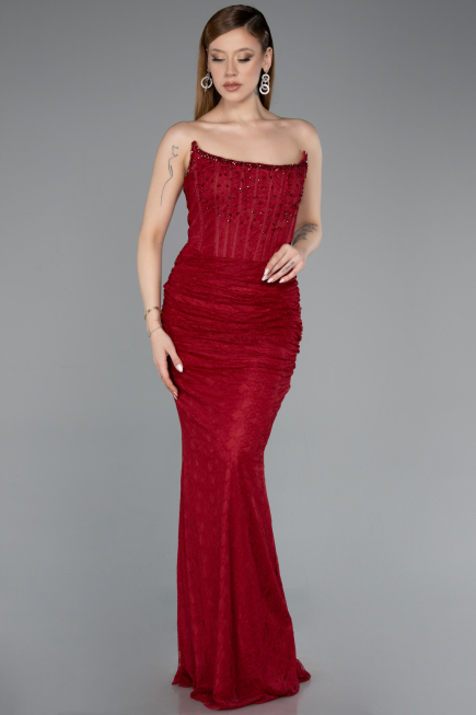 Long Burgundy Dantelle Mermaid Prom Dress ABU5933
