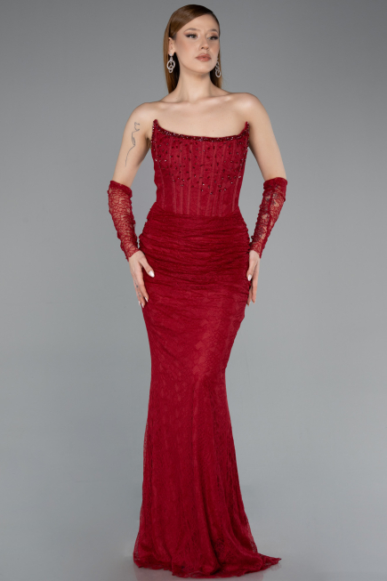 Long Burgundy Dantelle Mermaid Prom Dress ABU5933