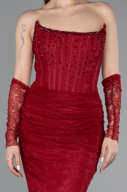 Long Burgundy Dantelle Mermaid Prom Dress ABU5933