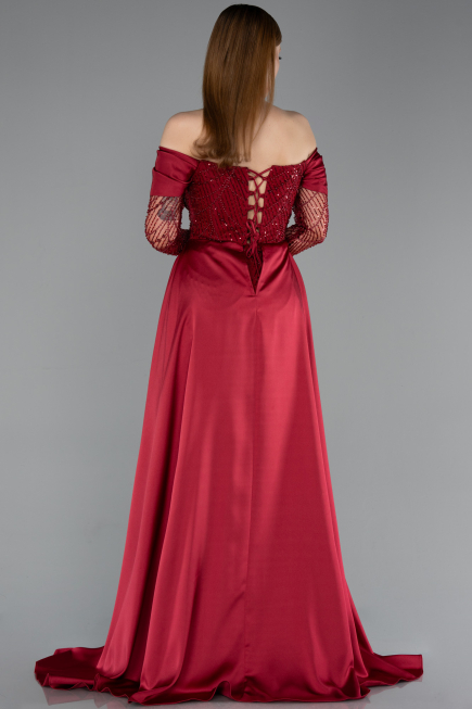 Long Burgundy Beaded Evening Dress ABU5934