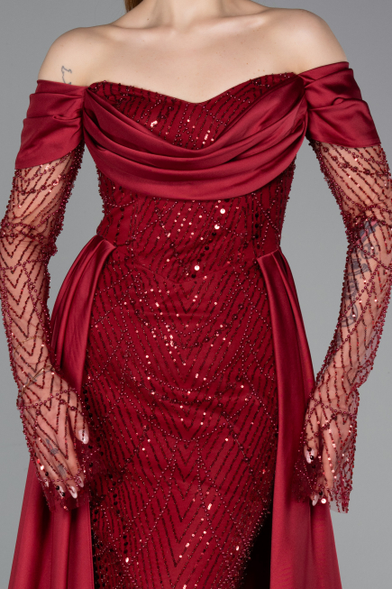 Long Burgundy Beaded Evening Dress ABU5934