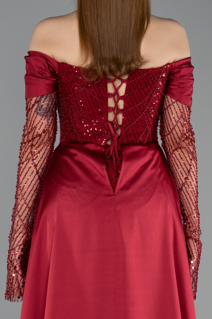 Long Burgundy Beaded Evening Dress ABU5934