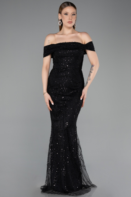 Long Black Beaded Evening Dress ABU5915