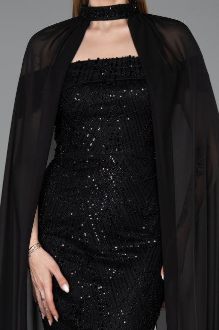 Long Black Beaded Evening Dress ABU5915