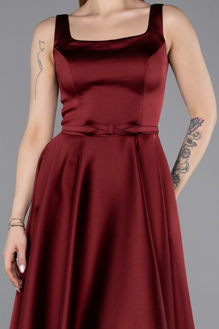 Midi Burgundy Satin Cocktail Dress ABK2586