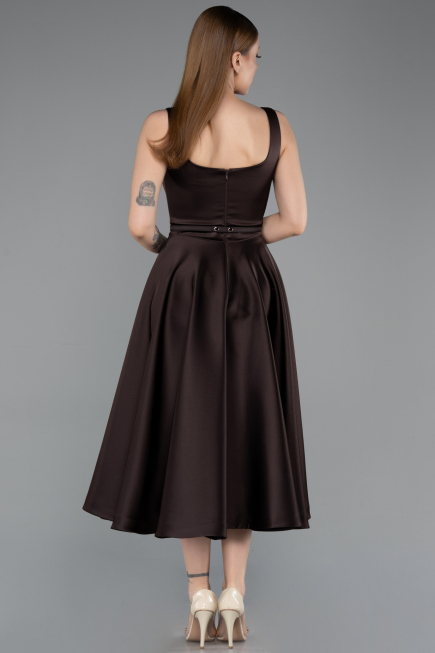 Midi Brown Satin Cocktail Dress ABK2586